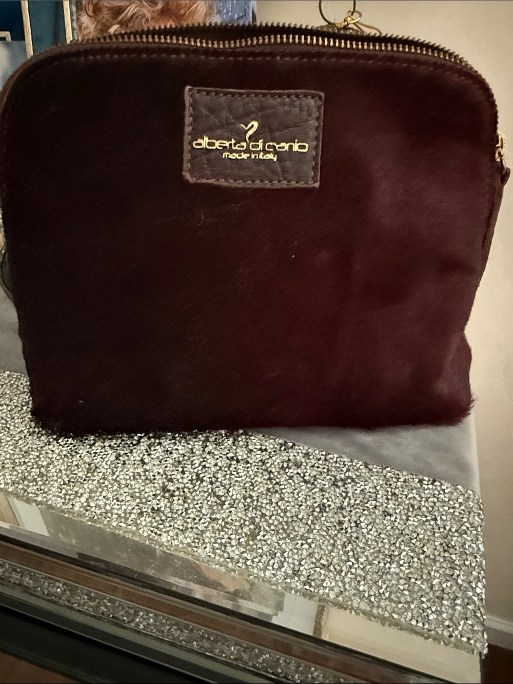 Alberta Di Canio Deep Burgundy Zip Pouch burgundy color the
